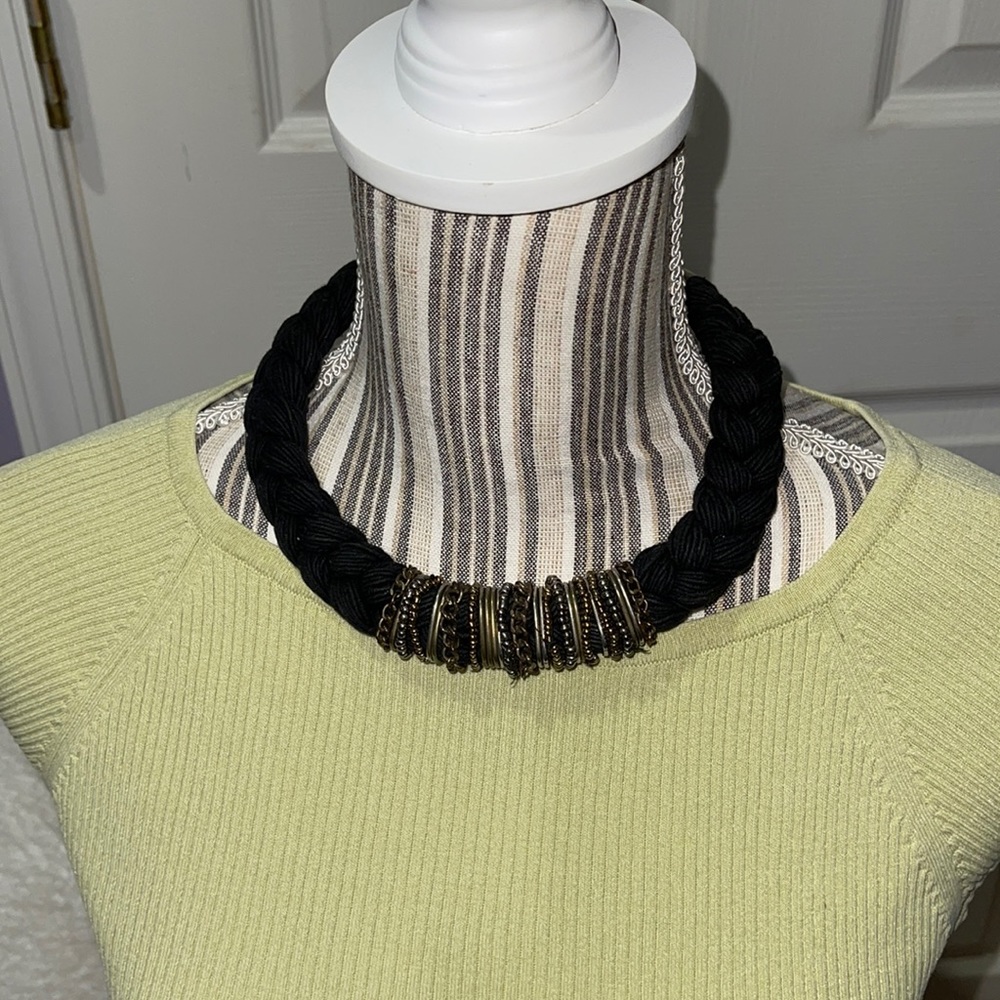 Braided string and metal necklace